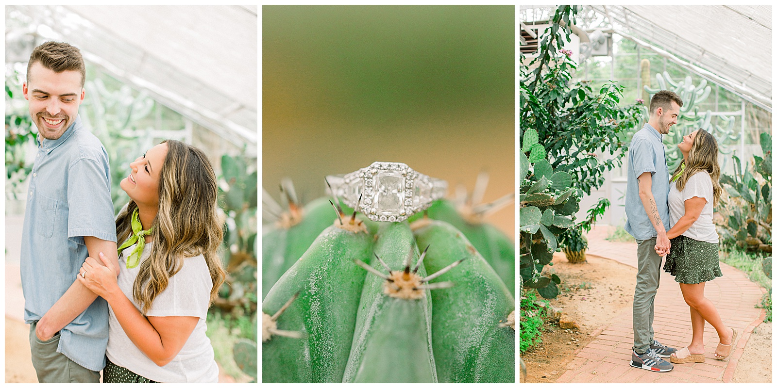 Close up of Ring and Couple in Greenhouse