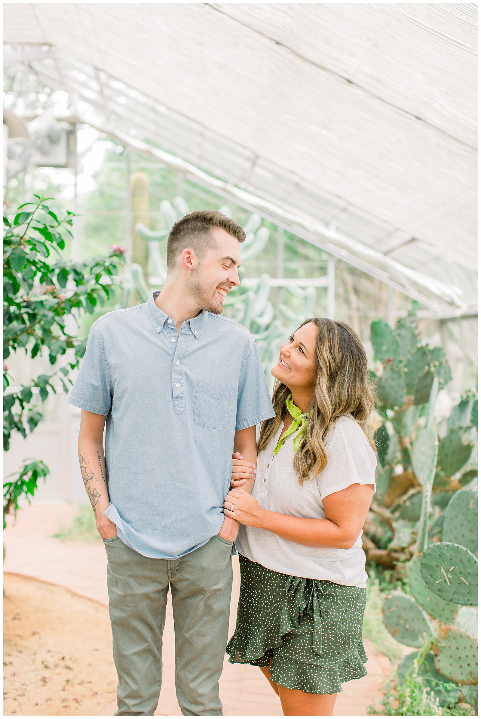 Couple in Greenhouse for Engagement Session