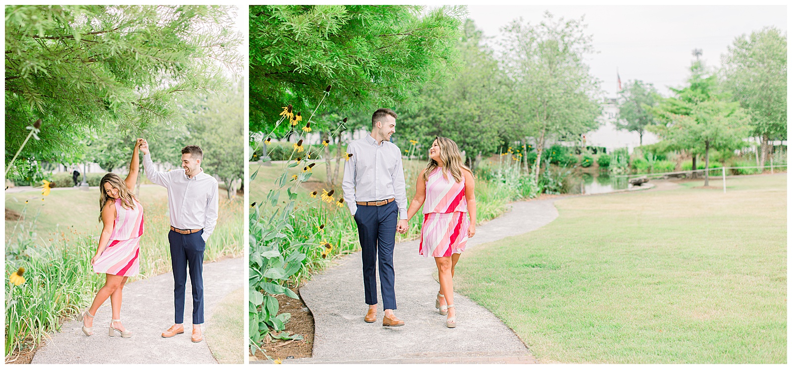 Couple at Railroad Park for Engagement Session